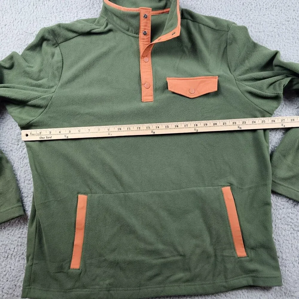 Duluth Trading Sweater Mens Large Green Fleece Pullover 1/4 Button Relaxed Hike